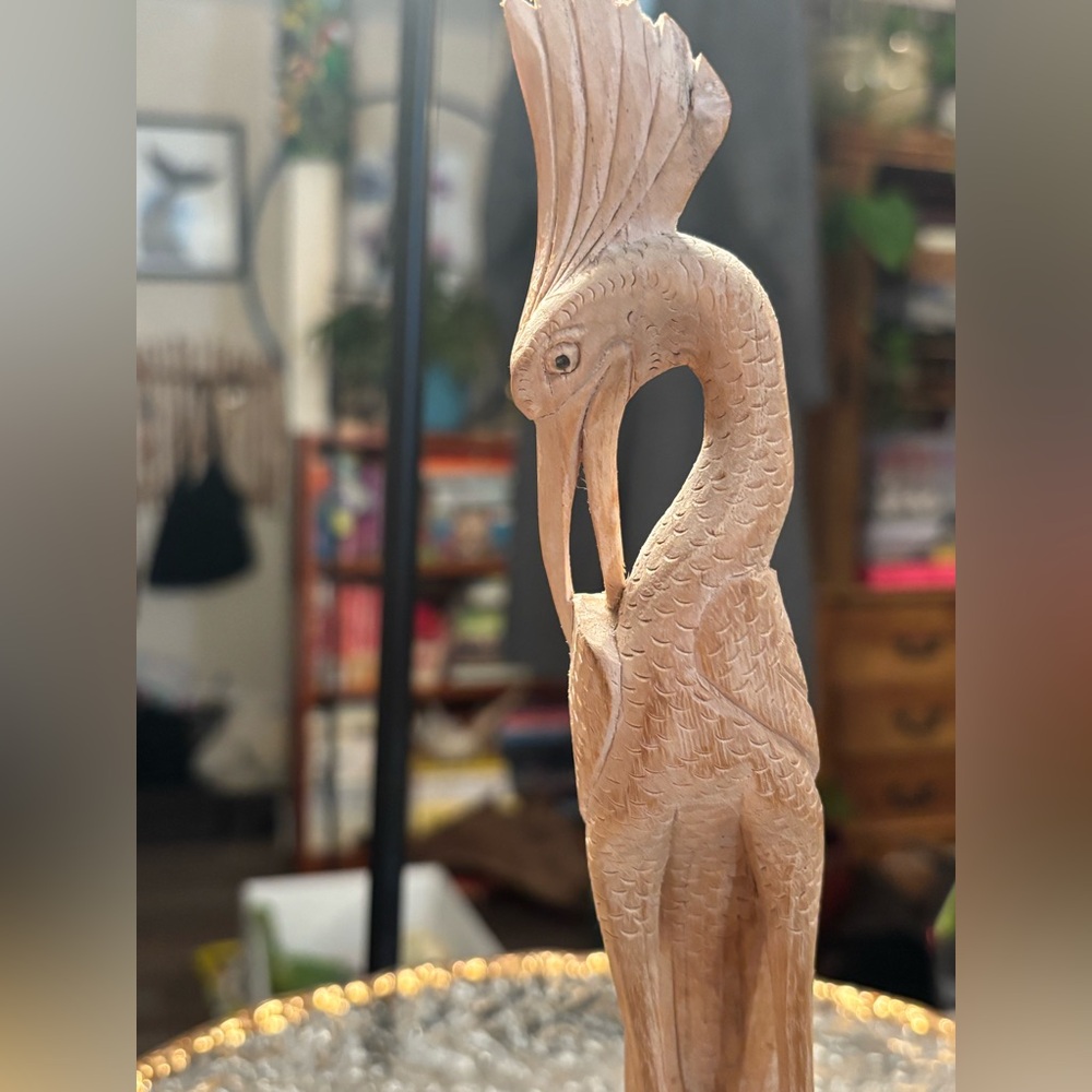 1930s Art Deco Organic Root Wood Root Hand Carved Heron Folk Art Statue 11in - Picture 10 of 13